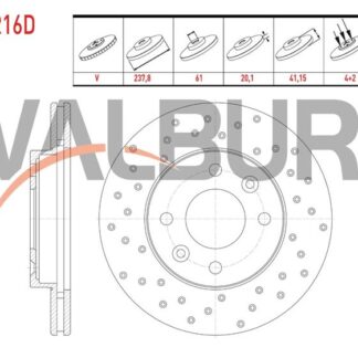 FREN DISKI ON HAVALI PERFORMANS DELIKLI 4 BJN 237,8X20,1X61X41,15 RENAULT KANGOO 1.5 DCI 98-08/ CLIO