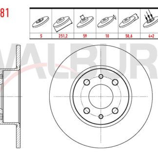 FREN DISKI ARKA DUZ 4 BJN 251,20×10×59×50,60 LINEA 1.6 MJT 2007-/BRAVO II 1.4İ – 1.6 MJT 2006-/STILO 1.4 16V -1.6 16V – 1.9 JTD 2001-2010 /A.ROMEO 164 2.0 TS 1987-1998 /LANCIA DELTA III 1.6 D 2008-