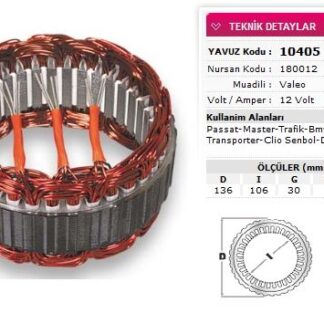 STATOR VALEO TIP 12V 120A PASSAT MASTER TRAFIC BMW AUDI T PORTER CLIO SYMBOL DUCATO NURSAN 180012