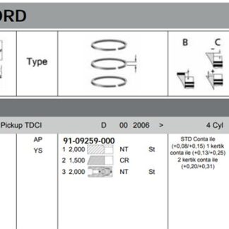 MOTOR PISTON SEGMAN STD MAZDA B2500 BT50 16V DOCH 2006-2012 – RANGER 2,5TD 143PS 2006-2012 TURBO 93 MM (6M34 / WL-C)