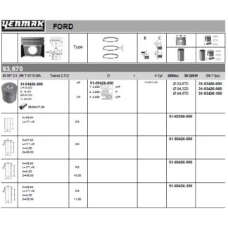 MOTOR PISTON SEGMAN (1,00 FARKLI) / (94,67MM) TRANSIT T12 T15 TRITON 68PS / 80PS 2,5DUZ 91>97