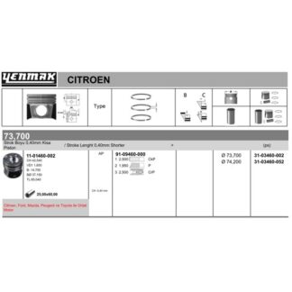 PISTON SEGMAN P107 P1007 P206 P307 BIPPER NEMO C1 C2 C3 DV4TD (1,4HDI 8V) FORD FIESTA 1,4TDCI (73,70) / (0,50 FARKLI, 0,40 KISA)
