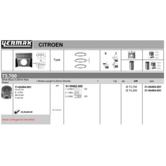 PISTON SEGMAN KITI P207 P208 P2008 P206+ (T3E) DS3 C3 III DV4C (1,4HDI 8V) FORD FIESTA 1,4TDCI (73,70MM) / (STD, 0,20 KISA) EURO5 MOTOR