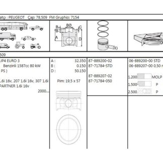 MOTOR PISTON SEGMAN P307 P206 PARTNER II BERLINGO II C3 C4 TU5JP4 (1,6 16V) 78,50MM (STD)