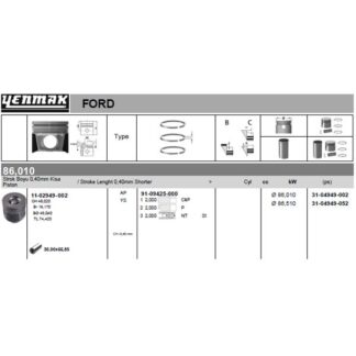 MOTOR PISTON+SEGMAN ( STD -0.40MM KISA ) TRANSIT EURO5 2.2TDCI V347 – V362 – V363 – RANGER 2.2 155PS BOXER – JUMPER 130PS