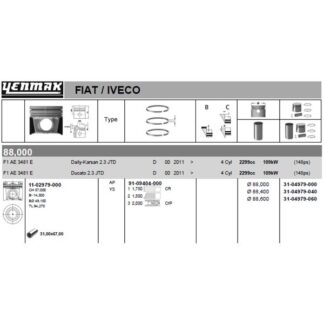 MOTOR PISTON SEGMAN (0,60) DUCATO III IVECO DAILY KARSAN JEST 2,3JTD C13 F1A EURO5 MOTOR 11>14