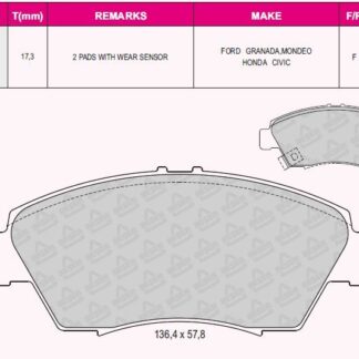 ON FREN BALATA HONDA CIVIC 1.6 1992-2000 CRX 91-> CRZ 10->