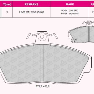 FREN BALATASI ON HONDA CIVIC 2001-2006 EURO CIVIC 1996-1999 ROVER 1996-2000 TATA TELCOLINE