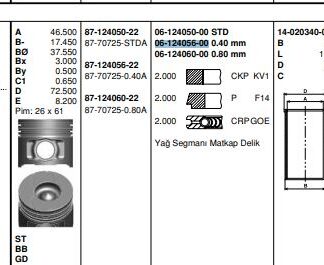 MOTOR SEGMANI Z19DT VECTRA C ASTRA H DOBLO STILO BRAVO II ALFA ROMEO 159 147 156 1,9JTD (82,40MM 0,40MM)