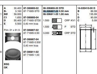 SEGMAN TAKIMI (0,50 FARKLI) / (86,00MM) P306 GTI EM P306 GTI YM ZX XSARA VTS XU10J4RS (2,0 16V) VECTRA A VECTRA B OMEGA B 2,0 8V / 16V OLCU: (1,5 * 1,5 * 3)