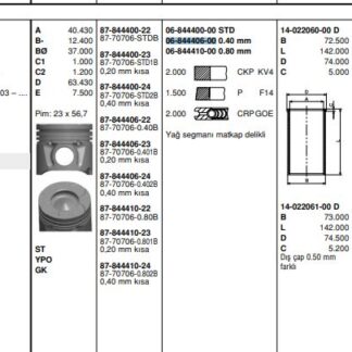 MOTOR SEGMANI FIORINO DOBLO PALIO ALBEA PUNTO 1,3 MULTIJET 16V 1,3JTD 16V 70HP LINEA PUNTO DOBLO 1,3JTD 90HP ASTRA CORSA 1,3CDTI 16V 70HP SUZUKI IGNES SWIFT WAGON R+Z13DT (1,3DDIS 16V) / (70,00MM) / (0,40 FARKLI) OLCU: (2 * 1,5 * 2)