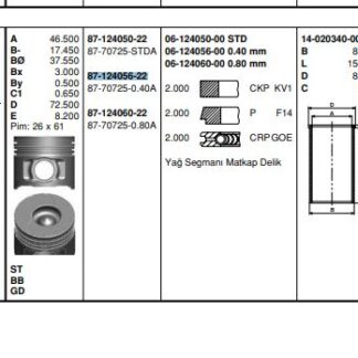 MOTOR PISTON SEGMAN FIAT BRAVA BRAVO II CROMA DOBLO GRANDE PUNTO MAREA SEDICI STILO 1.9 JTD 01> ALFA ROMEO 147 156 159 1.9 JTD 01>05 OPEL ASTRA H VECTRA C ZAFIRA B 1.9 CDTI 04>10 SUZUKI SX4 1.9 DDIS 06> SAAB 9-3 1.9 TID 04>15