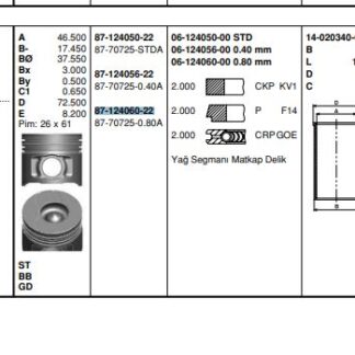 MOTOR PISTON SEGMAN FIAT BRAVA BRAVO II CROMA DOBLO GRANDE PUNTO MAREA SEDICI STILO 1.9 JTD 01> ALFA ROMEO 147 156 159 1.9 JTD 01>05 OPEL ASTRA H VECTRA C ZAFIRA B 1.9 CDTI 04>10 SUZUKI SX4 1.9 DDIS 06> SAAB 9-3 1.9 TID 04>15