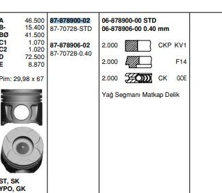 PISTON SEGMAN Z19DT VECTRA C (82,00MM) STD