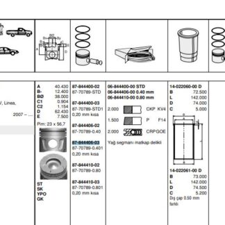 MOTOR PISTON+SEGMANI ASTRA J CORSA D GRANDE PUNTO1.3CDTI 16V LINEA GRANDE PUNTO 199A3000 MULTIJET – Z13 DTH-A13DTE 16V 4 SIL. DIZEL 1248 CC-66 KW 90PS (EURO 5) [(69,60MM) (+0.40MM) (-0,20MM KISA)]