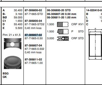 PISTON SEGMAN X20XEV VECTRA B OMEGA B (86,50) 050