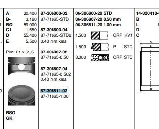 PISTON SEGMAN X20XEV VECTRA B OMEGA B (87,00MM) 100