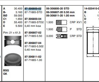 PISTON SEGMAN X20XEV ECTRA B OMEGA B (86,00MM) STD
