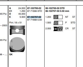 PISTON SEGMAN X12XE Z12XE CORSA B CORSA C AGILA A / B (73,00M) 050