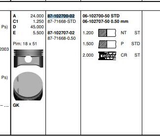 PISTON SEGMAN X12XE Z12XE CORSA B CORSA C AGILA A / B (72,50MM) STD