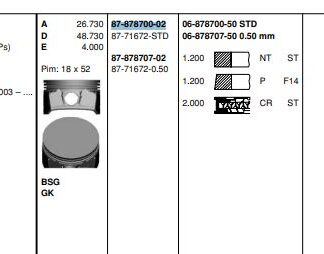 PISTON SEGMAN Z16XEP ASTRA G / H VECTRA C MERIVA A ZAFIRA B (79,00MM) STD