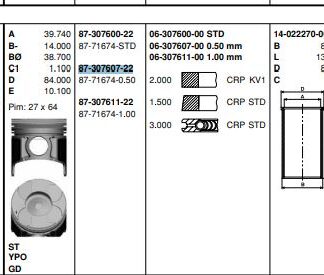 PISTON SEGMAN Y17DT CORSA C ASTRA G COMBO C (79,50MM) 050