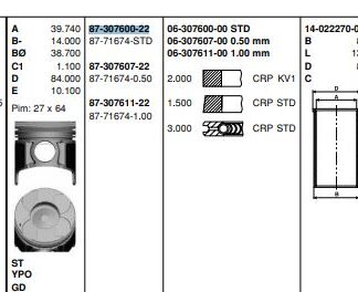 PISTON SEGMAN Y17DT CORSA C ASTRA G COMBO C (79,00MM) STD