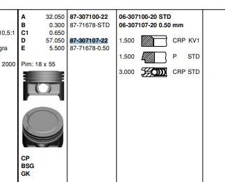 PISTON SEGMAN X14XE CORSA B ASTRA G (78,10MM) 050