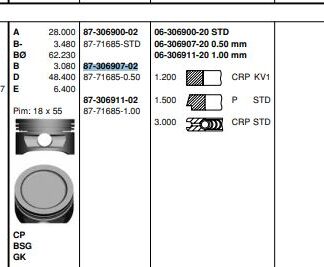 PISTON SEGMAN 16SV C16NZ CORSA B ASTRA F (79,50MM) 050