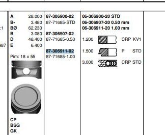 PISTON SEGMAN 16SV C16NZ VECTRA A ASTRA F (80,00MM) 100