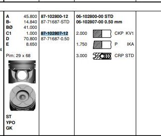 PISTON SEGMAN X20DTL ASTRA G VECTRA B (84,50M) 050