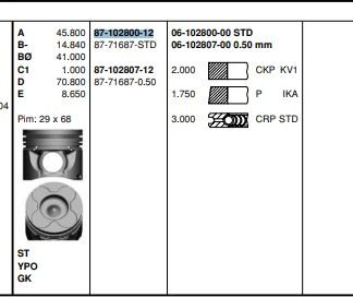 PISTON SEGMAN X20DTL ASTRA G VECTRA B (84,00MM) STD