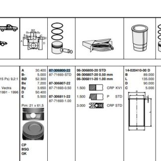 MOTOR PISTON SEGMAN 86.00mm STD OMEGA A 87>93 – 20SE – C20NE ASTRA F 92>98 – C20NE VECTRA A 89>95 – 20NE – C20NE FRONTERA A 92>98 – C20NE CALIBRA 89>96