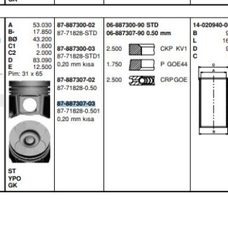 MOTOR PISTON+SEGMAN MASTER 2.5 DCI-MOVANO 2.5CDTI (G9U) 115HP EURO3 (89.00MM) / (+0.50MM) / (-0.20MM KISA)