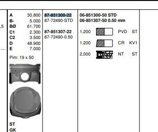 PISTON SEGMAN STD FARKLI 74.51mm GOLF VII ARTEON T.ROC SKODA KAROQ OCTAVIA DADA DPCA 1.5 TSI
