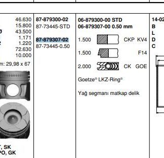 PISTON SEGMAN A20DT A20DTH INSIGNIA (83,50MM) 050