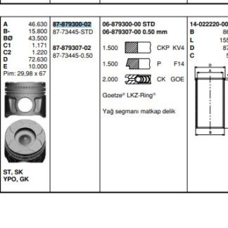 PISTON SEGMAN A20DT A20DTH INSIGNIA (83,00MM) STD