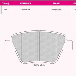 ARKA FREN BALATASI LEON CADDY OCTAVIA 1,4TSI / 1,6 / 1,8TSI / 1,9TDI / 2,0 09 / 04>