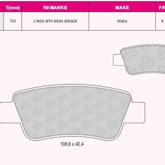 ARKA FREN BALATASI HONDA CR-V 2.0 I-VTEC 07>12 / CR-V 1.6 I-DTEC 12>