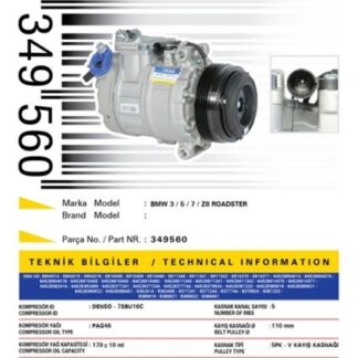 KLİMA KOMPRESÖRÜ BMW 3 (E46) 98<06 5 (E39) 95<03 7 (E38) 96<01 Z8 (E52) 00<03 [5PK – V KAYIŞ KASNAĞI] [110mm]