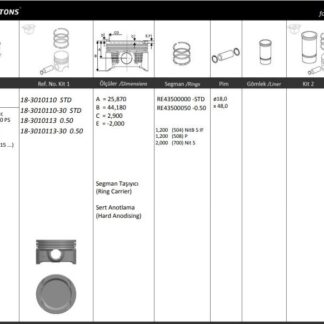MOTOR PISTON+SEGMANI ( RIKEN ) 72,50+STDmm CAP ASTRA J CORSA E 0.30 MM KISA-A14NET TURBO-ECOTEC (2011 …)-B14NEH 4 SIL. BENZINLI 1364 CC-103/110KW 140/150 PS