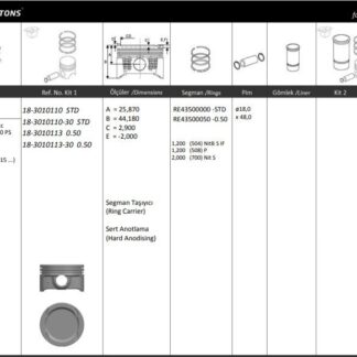 MOTOR PISTON+SEGMANI ( RIKEN ) 72,50+STDmm CAP ASTRA J CORSA E SEGMAN TASIYICILI-A14NET TURBO-ECOTEC (2011 )-B 4 SIL. BENZINLI 1364 CC-103 110KW 140 150 PS