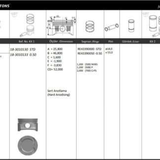 MOTOR PISTON+SEGMANI ( RIKEN ) 73,40+STDmm CAP ASTRA J 1.4I16V AVEO II 1.4I16V CORSA D 1.4I 16V MERIVA B 1.4I16V A14XER 4 SIL. BENZINLI 1364 CC-74 KW 101 PS
