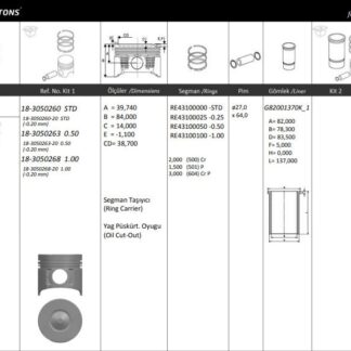 MOTOR PISTON+SEGMANI ( RIKEN ) 79,00+STDmm CAP ASTRA G COMBO BOX CORSA C MERIVA Y17DT/DTL 4 SIL. DIZEL 1686 CC-55 KW (75 PS) 18,4:1-TURBO, I