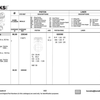PISTON+SEGMAN 86MM STD ASTRA-VECTRA-OMEGA 2,0 16V