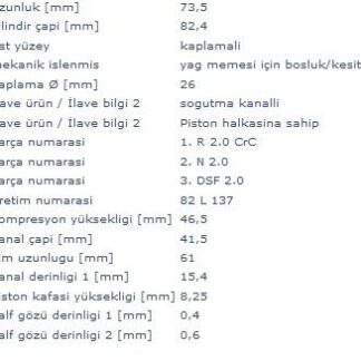 MOTOR PISTON+SEGMAN KOMPLE 0.40. 82.40mm ASTRA H 04>14 – VECTRA C 02>08 – ZAFIRA B 05>15 – SIGNUM 03>08 Z19DTH