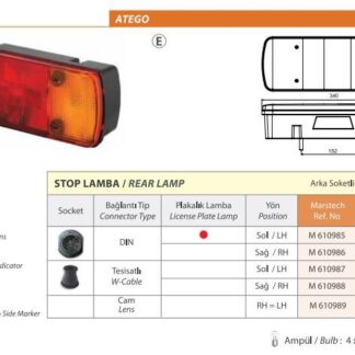 STOP LAMBASI SOL SOKETLI PLAKALI MERCEDES ATEGO / ATEGO 2 / SCHLEMMER SOKETLI / E BELGELI