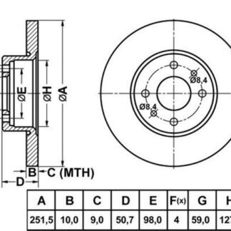 FREN DISK ARKA DUZ 251-5 ( FIAT: STILO LINEA BRAVO 07 – )