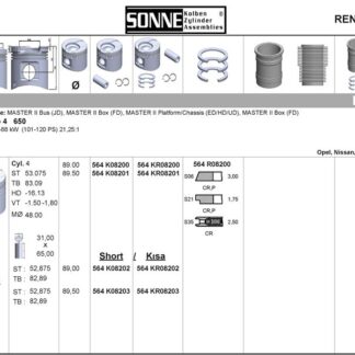 MOTOR PISTON+SEGMAN MASTER 2.5 DCI-MOVANO 2.5CDTI (G9U) 145HP EURO4 (89.00MM) / (STD) NPR SEGMANLI