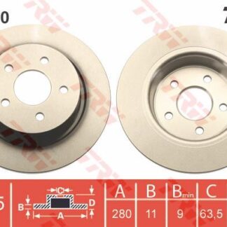 ARKA FREN DISK AYNASI YENI CONNECT CHC 1.6 /1.5 TDCI 15> C-MAX 12> KUGA II 13>20 GRAND C-MAX (DXA/CB7, DXA/CEU) DIS CAP 279,8 MM KALINLIK 11 MM MERKEZLEME CAPI 63,5 MM YUKSEKLIK 50,8 MM 5 DELIK